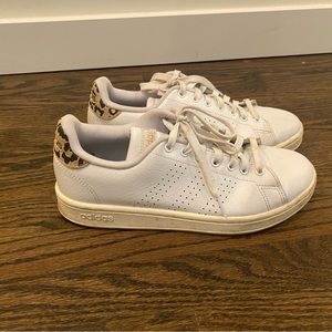 Addidas white/leopard  tennis shoes size 8